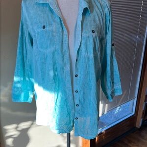 KEREN hart womens Turquoise Casual Button-Down Shirt. Swim suit cover up